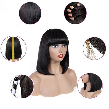 Wig By Sassy Bang  Natural color Human Hair with Bangs short Bob Wig