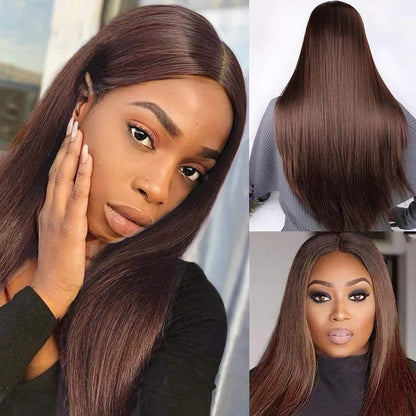 Straight Brown Lace Closure Human Hair Wigs Chocolate Color