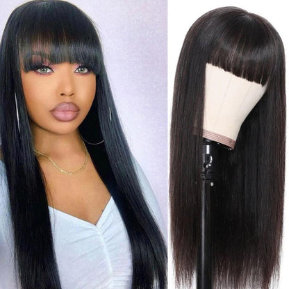 5x5 Straight Human Hair Wigs With Natural Bangs