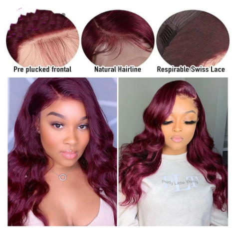 Glueless Transparent 13x4 Wine Red Mid-length Curly Hair