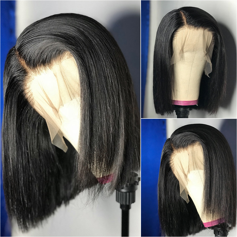 Wig By Sassy Glueless Short Bob Style Straight 2x6 Lace Front Bob Wigs Brazilian Hair Pre Plucked