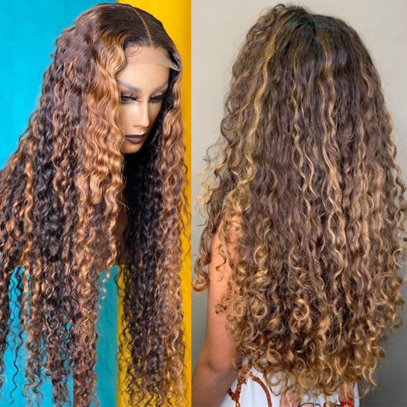 Piano-color Natural Curly Deep Wave Lace Wig