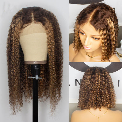 Piano-color Natural Curly Deep Wave Lace Wig