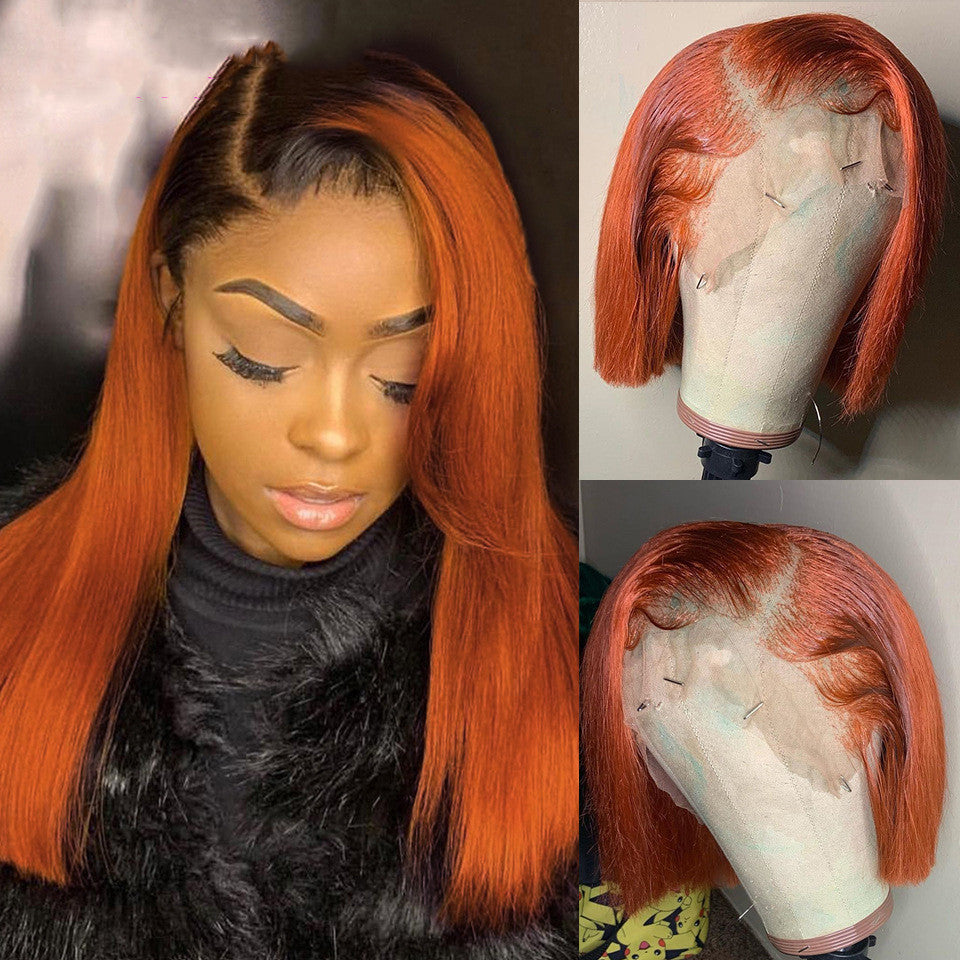 Wig By Sassy Short Orange Bob Wig  Lace Front Human Hair Wig