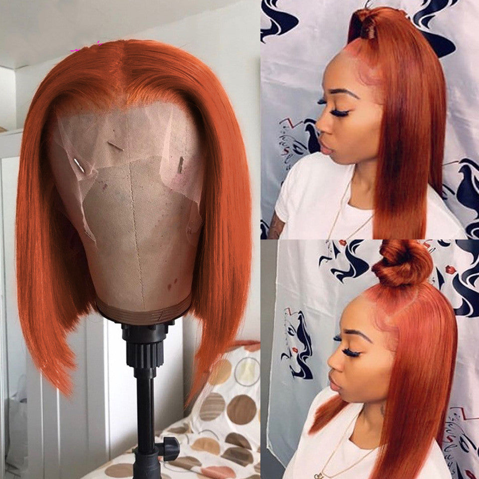 Wig By Sassy Short Orange Bob Wig  Lace Front Human Hair Wig