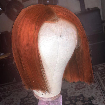 Wig By Sassy Short Orange Bob Wig  Lace Front Human Hair Wig