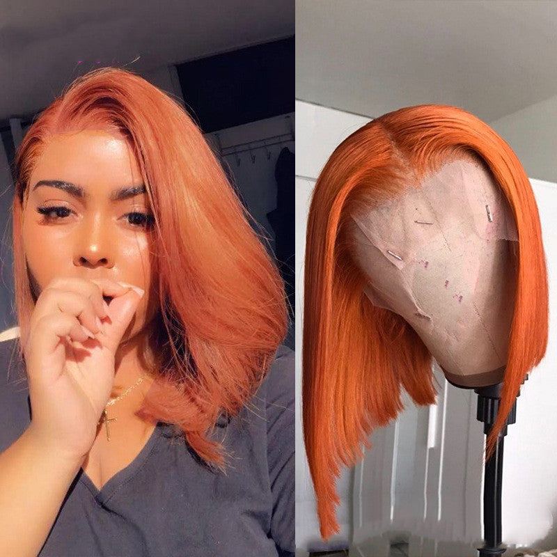 Wig By Sassy Short Orange Bob Wig  Lace Front Human Hair Wig