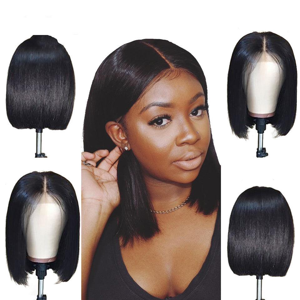 Glueless 200% Density Human Hair Short Bob Lace Wig