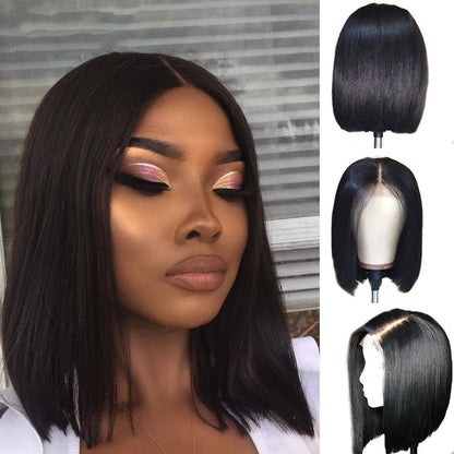 Glueless 200% Density Human Hair Short Bob Lace Wig