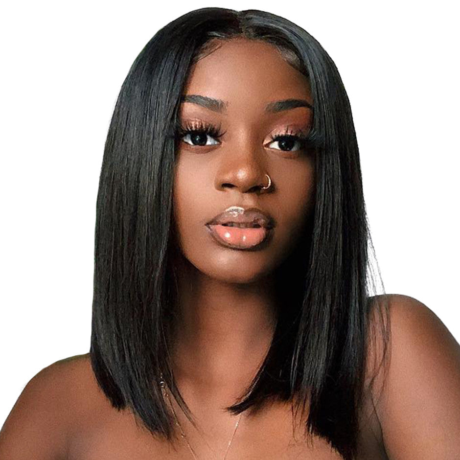 Glueless 200% Density Human Hair Short Bob Lace Wig