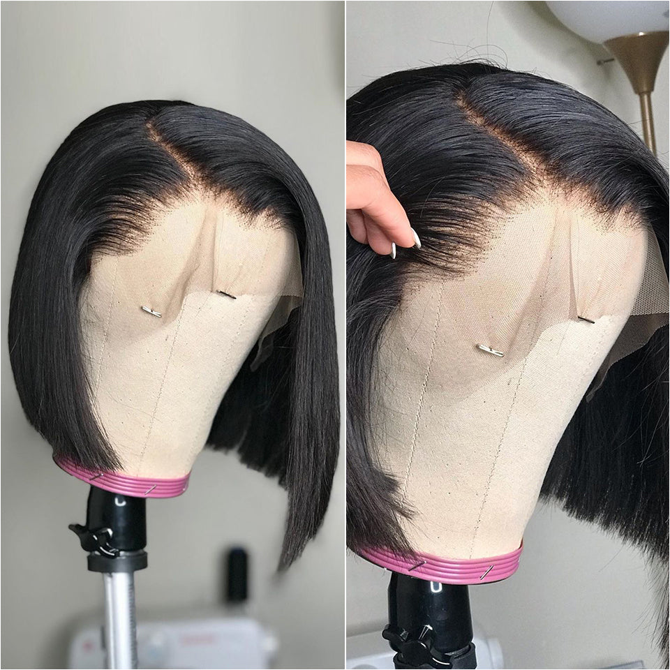 Wig By Sassy Glueless Short Bob Style Straight 2x6 Lace Front Bob Wigs Brazilian Hair Pre Plucked