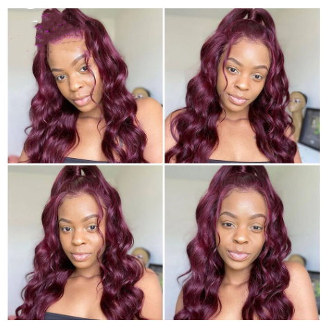 Glueless Transparent 13x4 Wine Red Mid-length Curly Hair