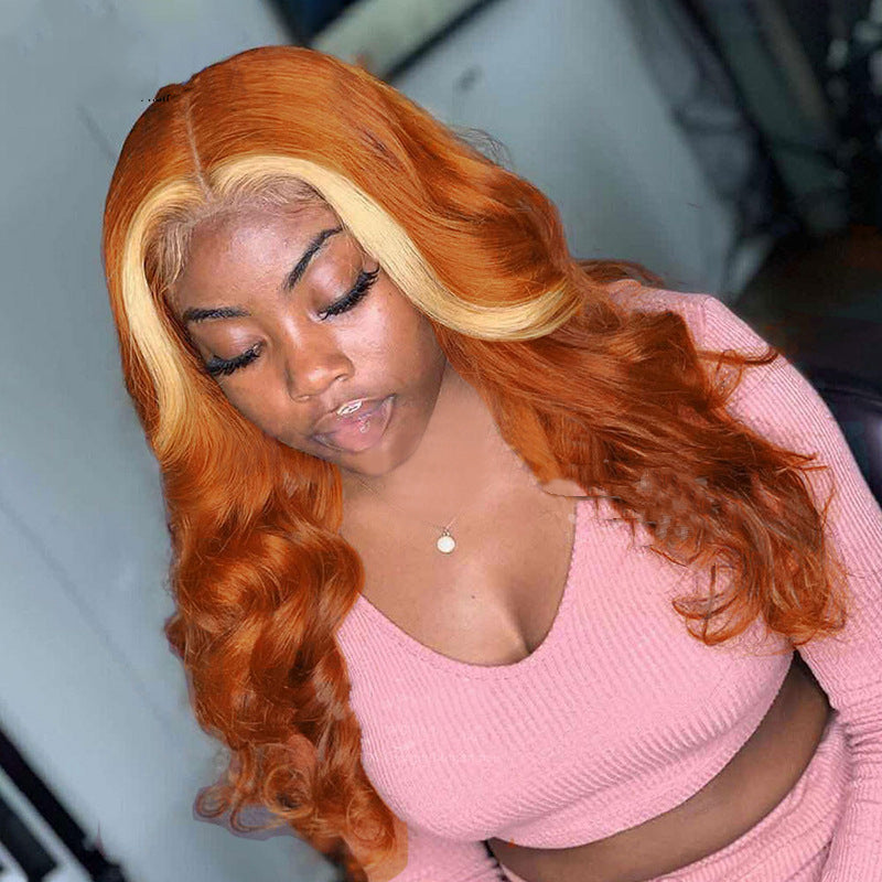 Skunk Stripe Ginger Blonde OmbreTransparent 13x4 Lace Front Wig Body Wave Lace Frontal Human Hair Wig