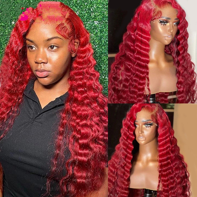 Curly Red 180% 14-32 Inch HD Lace Red Deep Wave Human Hair