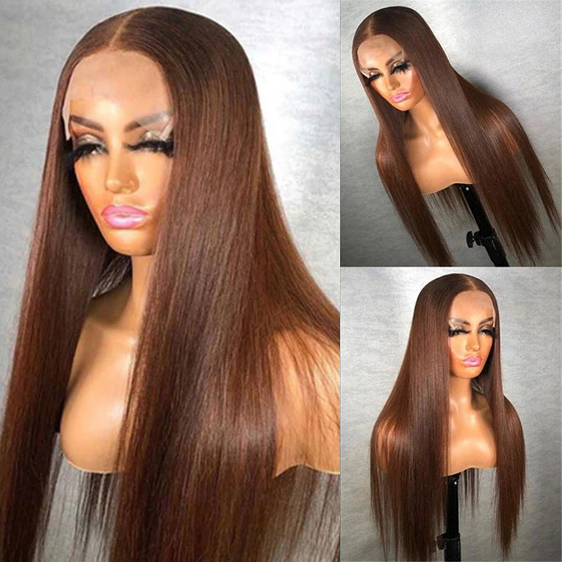 Straight Brown Lace Closure Human Hair Wigs Chocolate Color