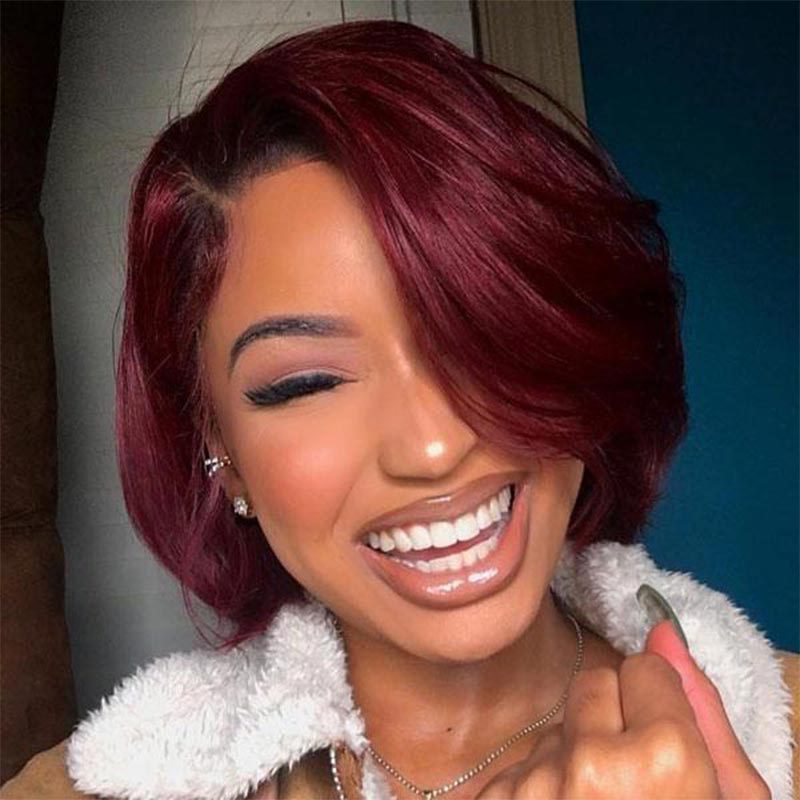 Transparent Lace Red Wine Bob Human Hair