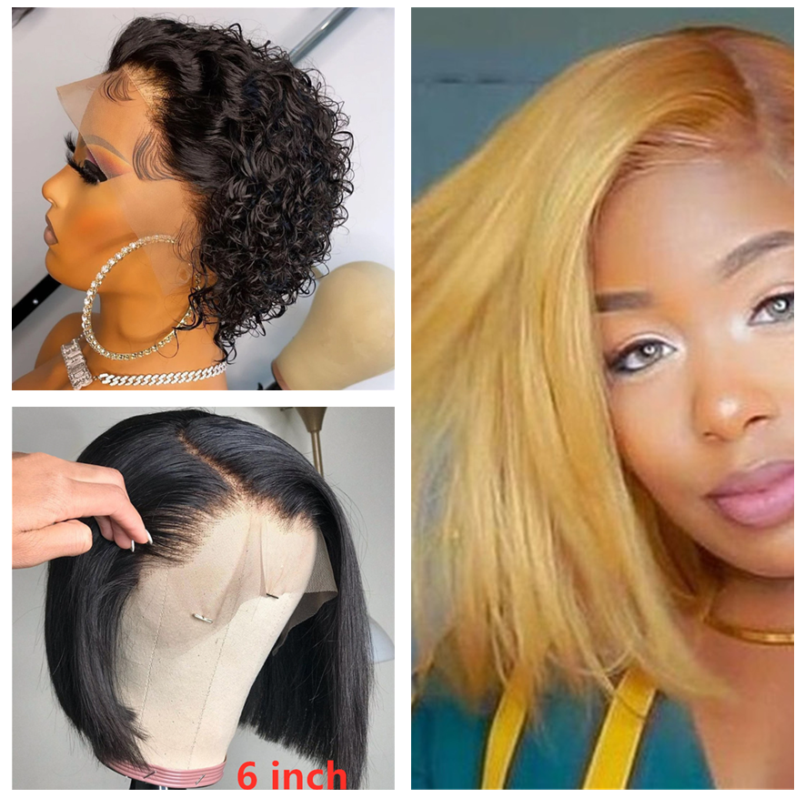 Wig By Sassy Glueless Short Bob Style Straight 2x6 Lace Front Bob Wigs Brazilian Hair Pre Plucked