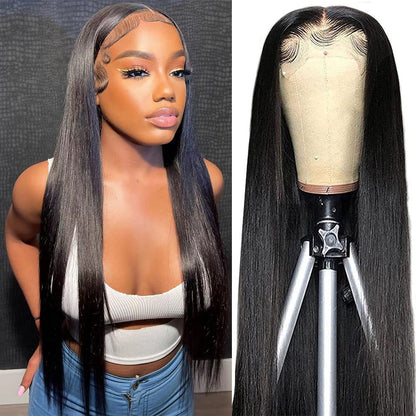 Glueless 13x4/6 HD Transaparent Lace 100% Virgin  Pre Plucked Straight Human Hair HD Lace Wig