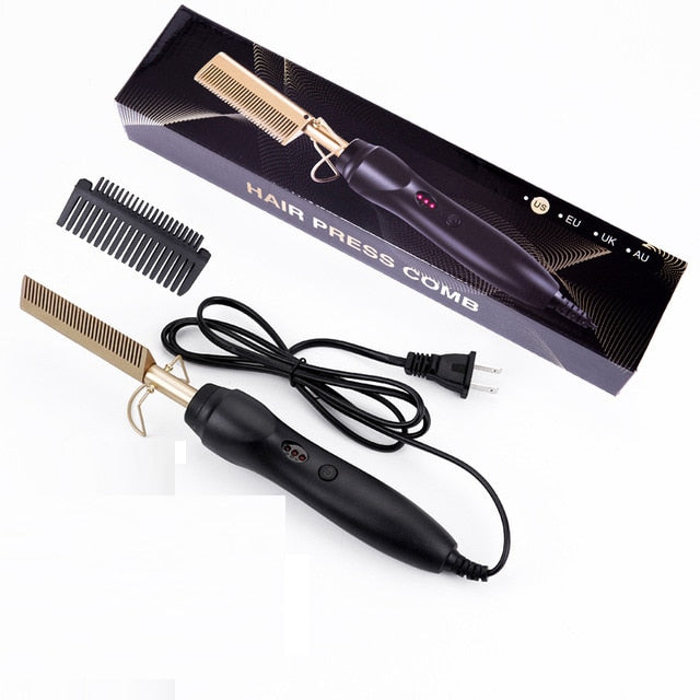 2 in 1 Hot Comb Straightener for Wigs Straightening Brush Electric Flat Iron Hair Straightener Brush Hair Curler Styling Tools