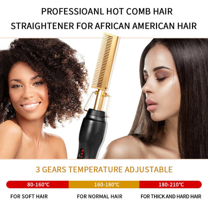 2 in 1 Hot Comb Straightener for Wigs Straightening Brush Electric Flat Iron Hair Straightener Brush Hair Curler Styling Tools