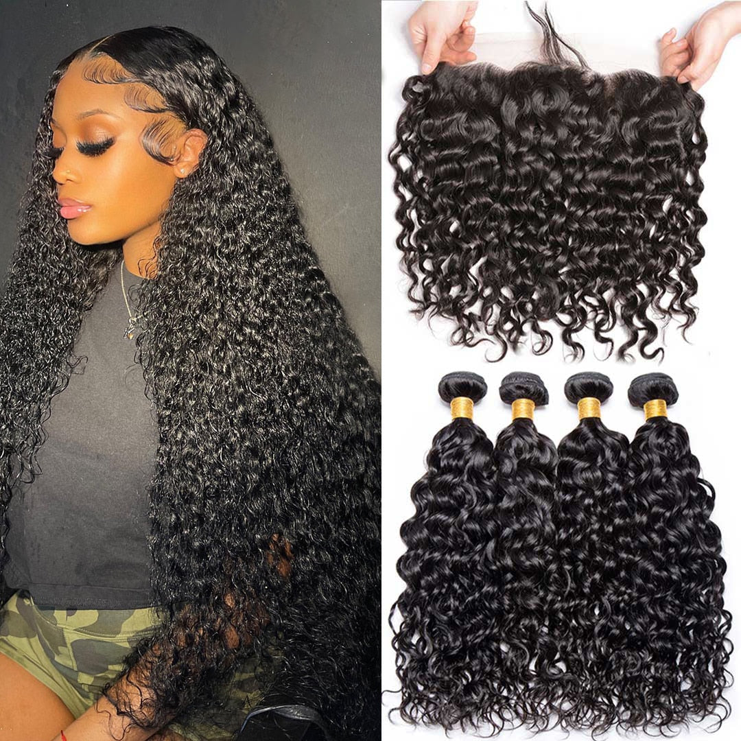 13x4   Frontal Water Wave Peruvian Hair Ear to Ear Lace Human Hair Extensions