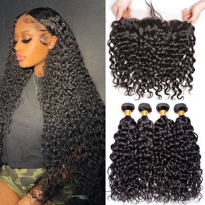 13x4   Frontal Water Wave Peruvian Hair Ear to Ear Lace Human Hair Extensions