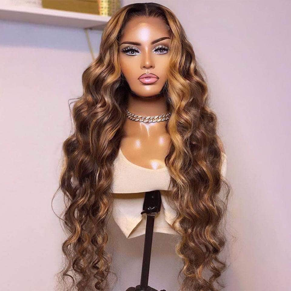 Highlights 5x5 Closure  Colored Body Wave Human Hair Wig