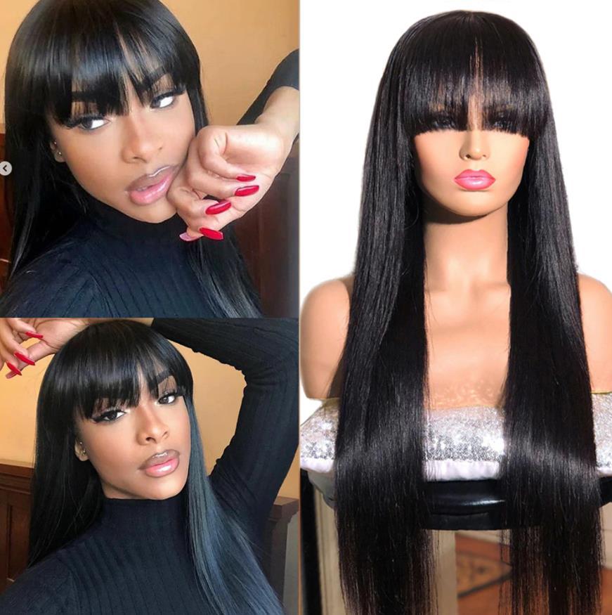 5x5 Straight Human Hair Wigs With Natural Bangs