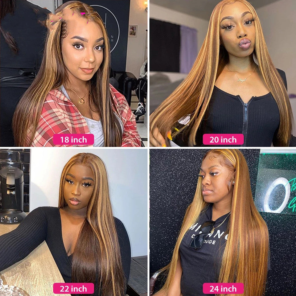 Highlight P4/27 Wig Deep Wave 13x4 Lace Front Wigs Honey Blonde straight Human Hair Wigs