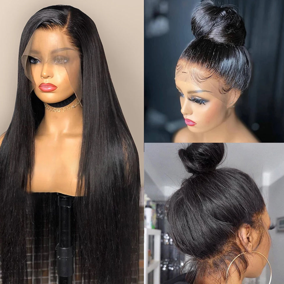 12A4x4  Black Human Hair Lace Wig Straight Hair