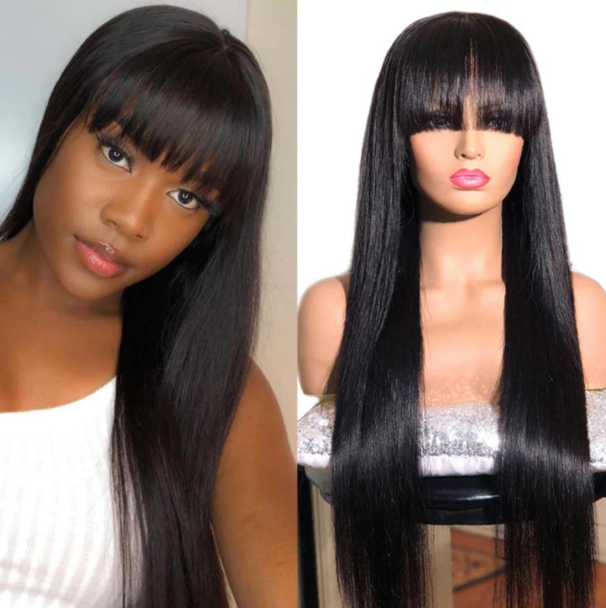 5x5 Straight Human Hair Wigs With Natural Bangs