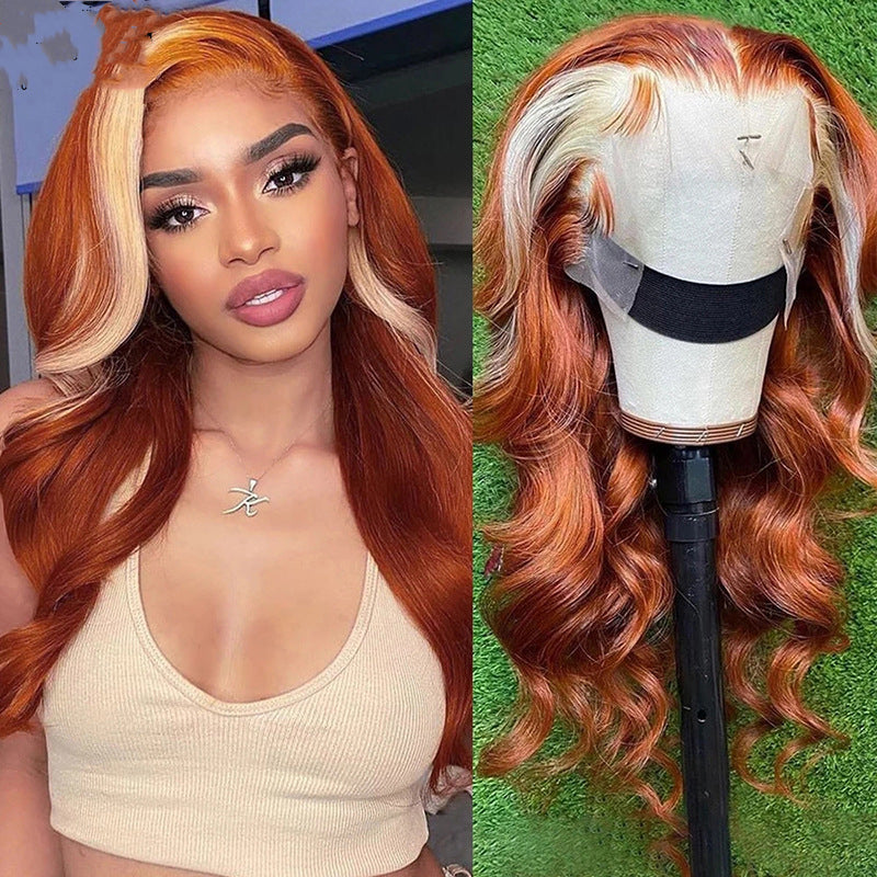 Skunk Stripe Ginger Blonde OmbreTransparent 13x4 Lace Front Wig Body Wave Lace Frontal Human Hair Wig